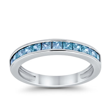Half Eternity Band Wedding Ring Simulated Aquamarine CZ  925 Sterling Silver